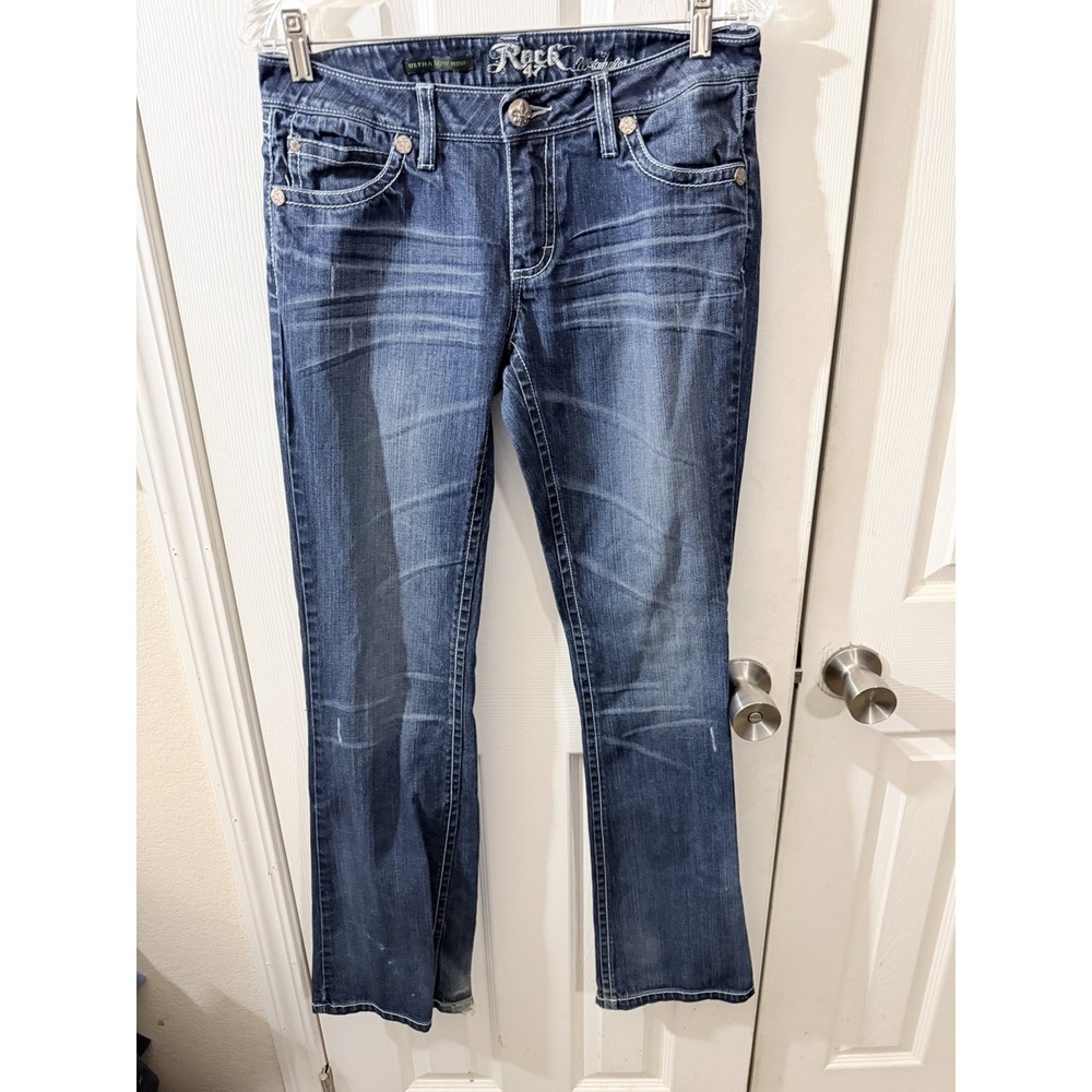 Rock‎ 47 by Wrangler Contrast Stitch Ultra Low Rise Straight Leg Jeans 5x34